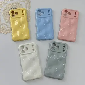 Viral Wavy Edge Squishy Smartphone Case, Macaron Pleated TPU Fashionable Shockproof Cover with Camera Shield, Durable Phone Accessory for Protection, Fits iPhone 11-17 Pro Max, Accessories