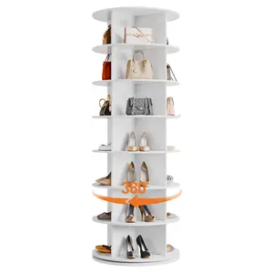 360° Rotating Shoe Rack Tower, 7-Tier Vertical Organizer - Freestanding, Space-Saving Storage for 28-32 Pairs - Ideal for Entryway, Closet, Bedroom, Living Room - White corner shelf stand