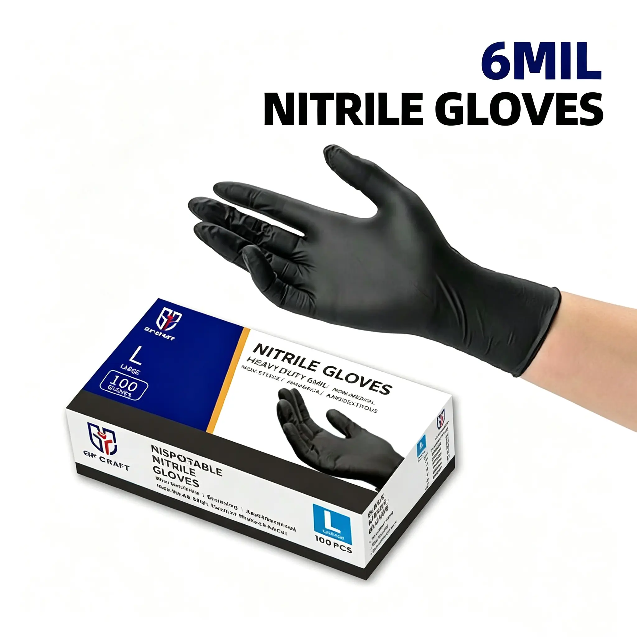 100PCS Super Heavy Duty Black Disposable Nitrile Cleaning Gloves - Latex-Free, Powder-Free, Comfortable, Multifunctional Pet Hair Remover, Personal Gloves with Box, Ideal for Industrial Use, Auto Repair