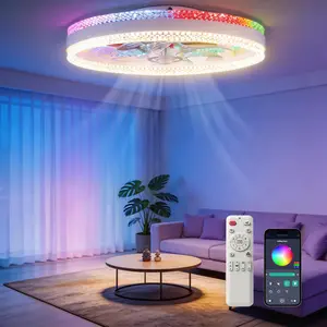 DEMILARE RGB Ceiling Fan with Light and Remote, Dimmable LED Ceiling Fan Light with Ambient Lighting, 6-Speed Quiet Motor with Reverse Mode, Dual Lighting Flush Mount Fandelier, Multiple Styles for Bedroom, Living Room, Gaming Room, Stock Up,Mother's Day