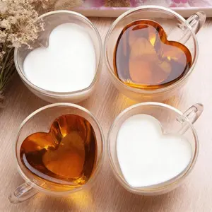This 4-pack of double-walled heart-shaped glass cups features transparent handles and is an adorable insulated beverage container suitable for milk, tea, coffee, and other romantic everyday drinks.