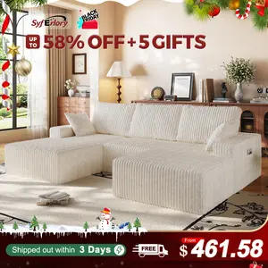 Syferlory 108" Plush Flannel Cloud Velvet Modular Boneless Couch with Chaise & Ottoman, No Assembly Required – L/U-Shaped Sectional Sofa Set with Flexible Configuration – 108"W x 67"D x 30"H, 3-Seater