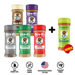 Dan-O's Seasoning Favorite Sampler Variety Pack 2 - Small 5 bottle combo - Original, Cheesoning, Spicy, Preem-O, Cajun + FREE Chili Lime