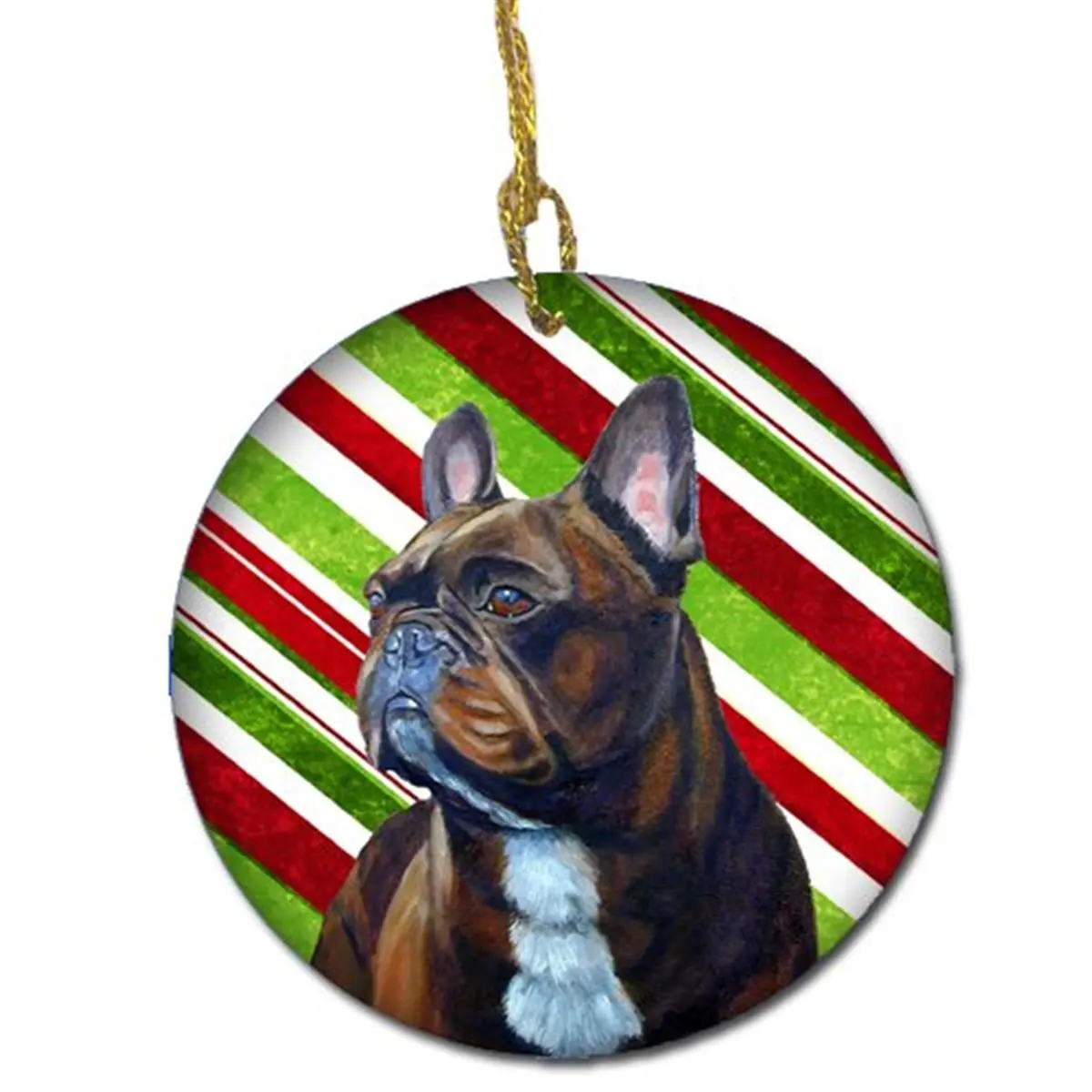 French Bulldog Candy Cane Holiday Christmas Ceramic Ornament