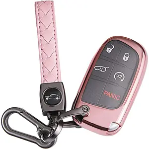 Key Fob Cover Compatible with 2025 2024-2015 Jeep Compass Dodge Durango Cherokee Grand Cherokee Renegade Challenger Charger RAM Chrysler 300(3 4 5-Button, Pink)