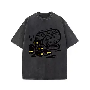Men'S Short Sleeve T-Shirt | Washed Gray, Featuring Cool Black and Yellow Pills Print, Perfect for Lovers, Casual Fit, Crew Neck, All-season Wear - Great Gift for Birthdays, Holidays, and Special Occasions