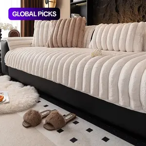 Plush Striped Sofa Cover, 1 Count Non-Slip All-Season Eco-Friendly Sofa Cushion Cover, Pet-Friendly Sofa Slipcover for Living Room and Bedroom Decor