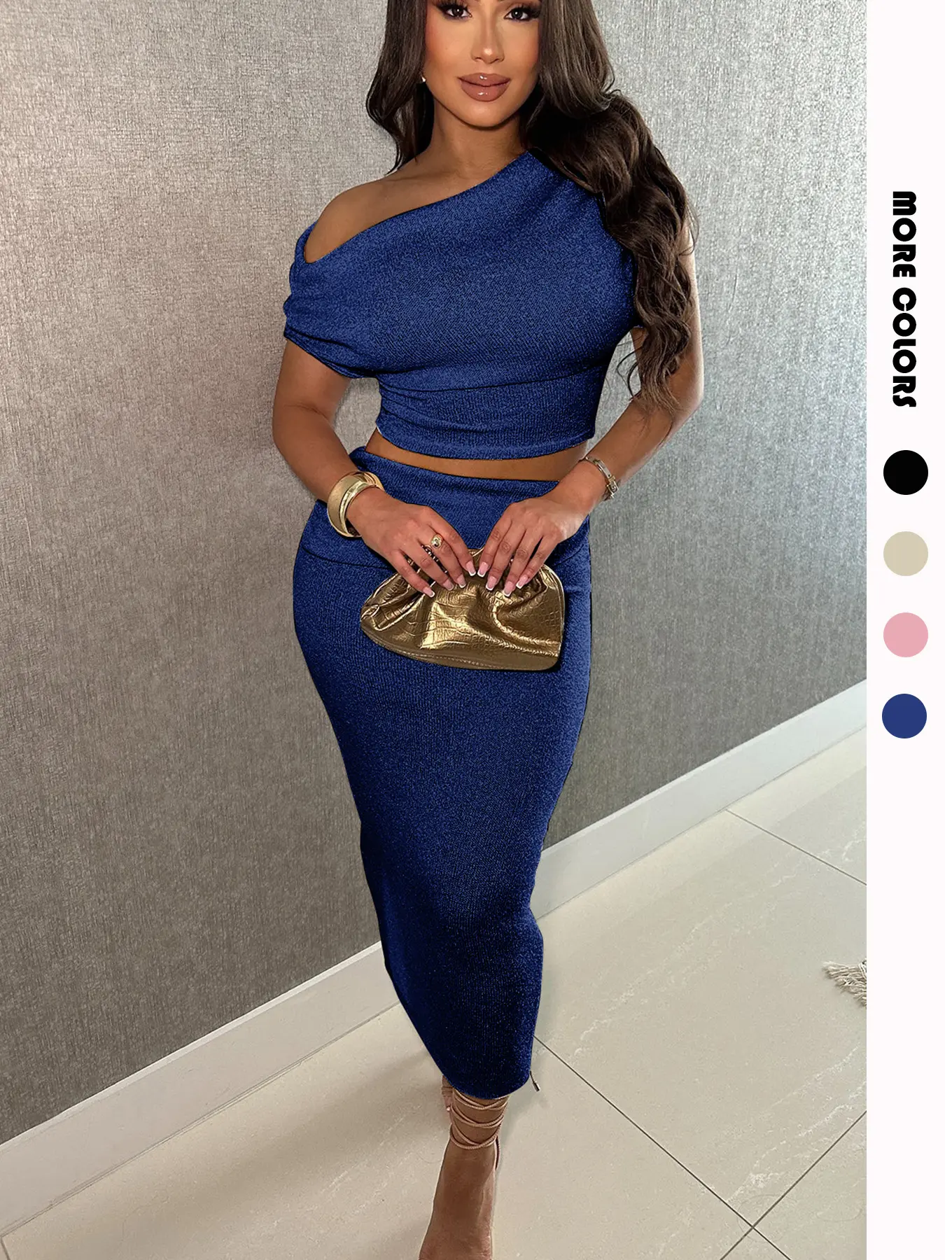 USBOUTIQUE CHIC Women's Loose Fit Two-Piece Set - Crop Top & A-Line Skirt