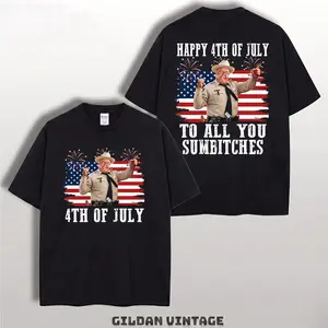 Happy 4th Of July To All You Sumbitches Vintage T-Shirt - Funny Sheriff Patriotic US Flag Graphic Tee - Gildan Vintage Oversized Shirt