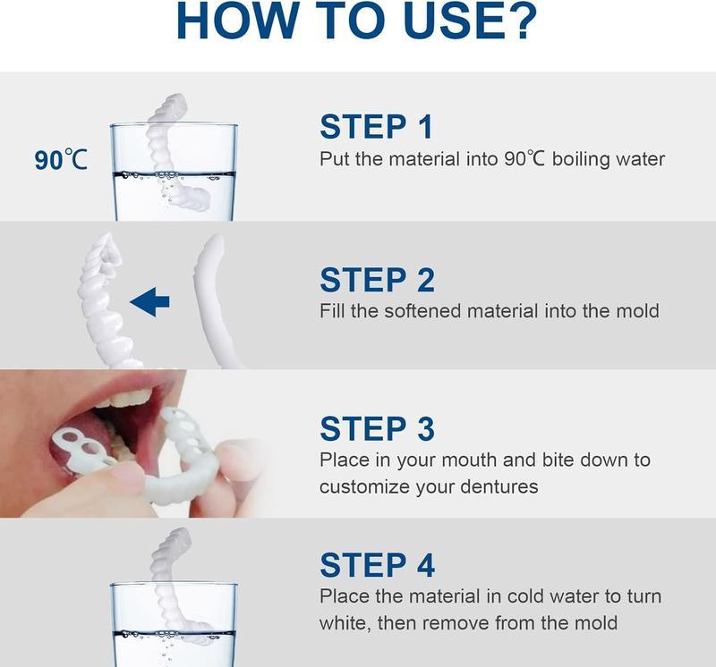 [3PC] Outdoor Snap-on Dental Veneers Temporary Dental Restoration Cosmetic Teeth Comfortably Fits Upper Teeth Instant Confidence - Reusable, Easy-to-Mold Parts Porcelain Appearance Essential for Photos