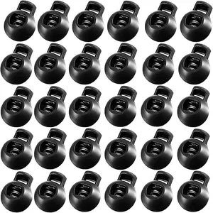 30Pcs Ball Shape Plastic Cord Locks End Spring Toggle Stopper, Single Hole Elastic Cord Adjuster, Suit for Hat Straps, Drawstrings, Bags, Shoelaces, Clothing, Paracord, and more