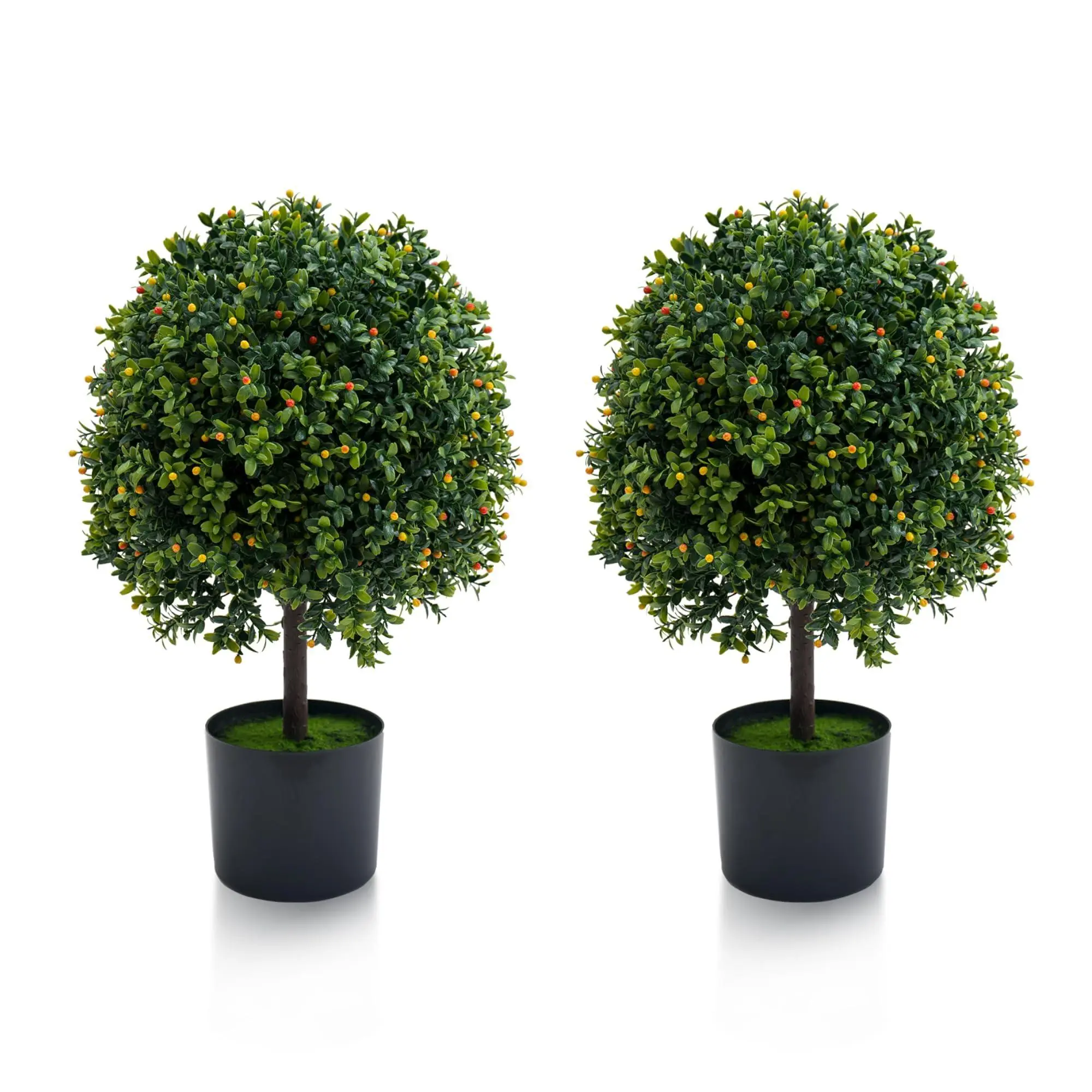 20-Inch Plastic Decorative Artificial Christmas Topiary Ball Trees (2-Piece Set), Ball Shape Design with Leaf Details, Flower Pots, Fruit Decor for Home, Porch Outdoor Decoration