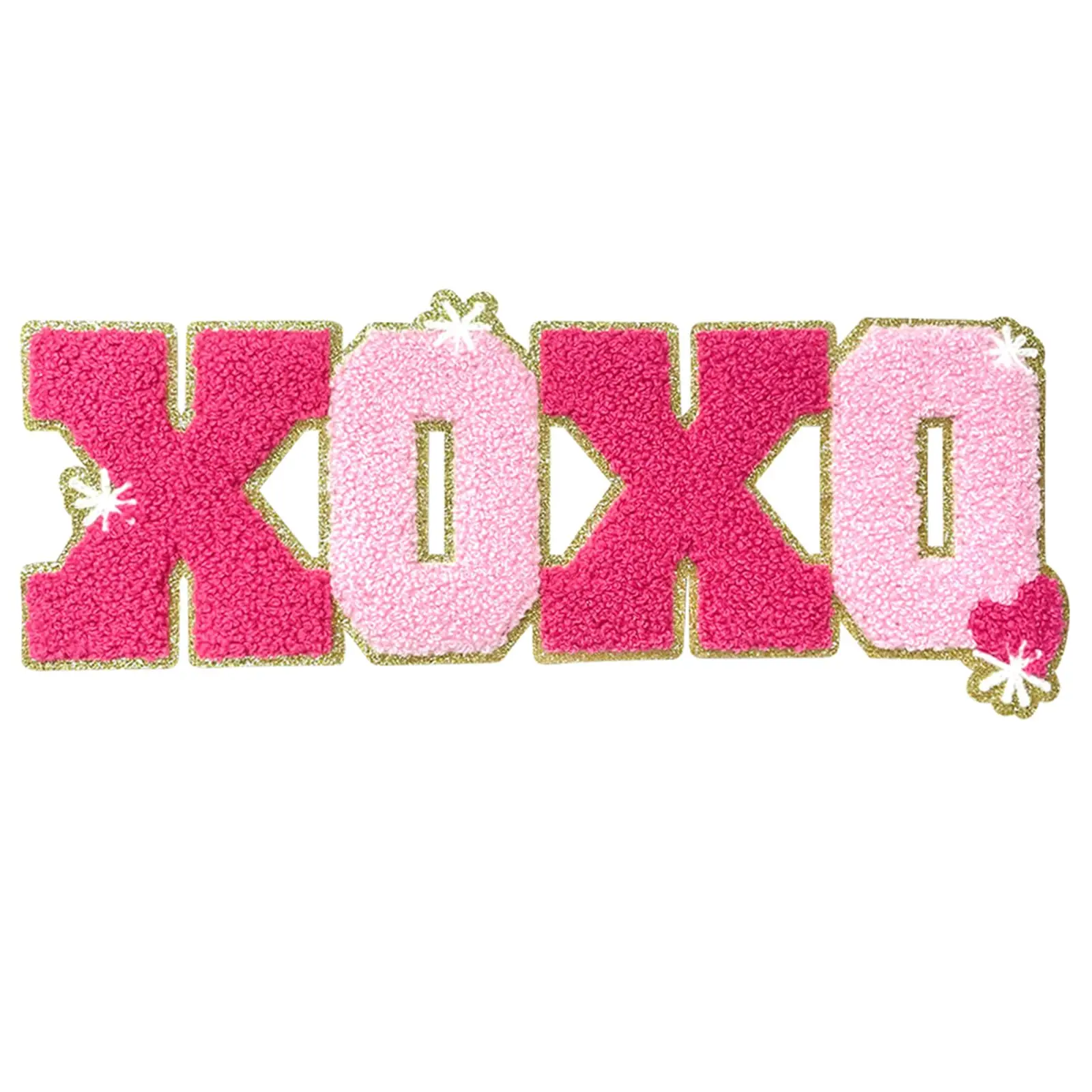 Chenille XOXO Iron-On Embroidered Patches with Glitter Edge, Valentine's Day Embroidery Craft DIY Accessories for Clothing, Backpacks