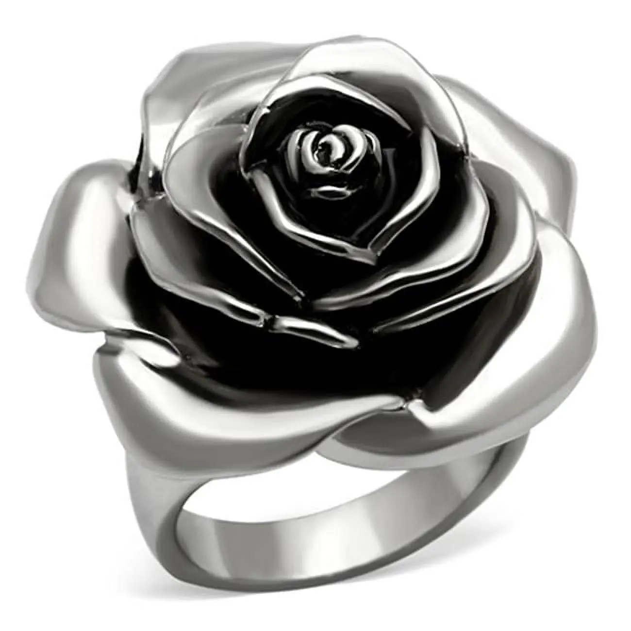 212 MAIN Women's High-Polished Stainless Steel Polished Chrome Ring, Featuring Jet Epoxy - Size 9, Polished Chrome Rings