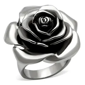 212 MAIN Women's High-Polished Stainless Steel Polished Chrome Ring, Featuring Jet Epoxy - Size 9, Polished Chrome Rings