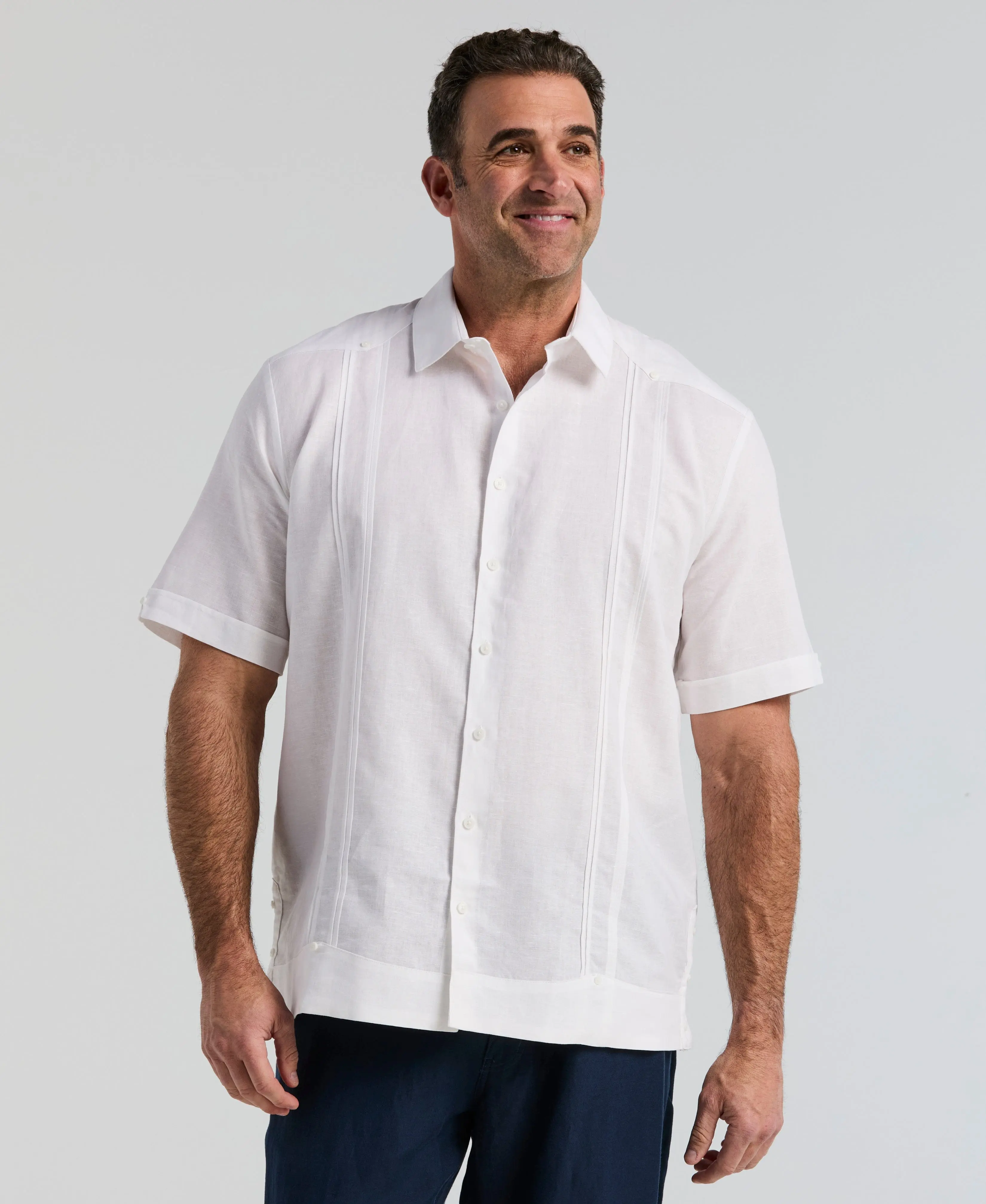 Big & Tall No-Pocket Linen-Blend  Guayabera