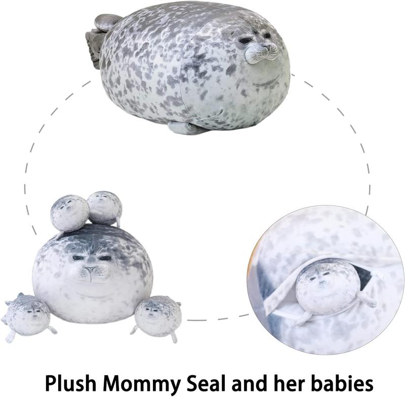 Cuddly Seal Plush Pillow with 4 Baby Seal Plushies In Her Tummy, Soft Hugging Stuffed Toy for anxity,Fun Seal Gift For Kids ,Outdoorfun cozyvibes