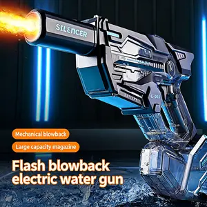 Light Up Electric Water Gun - Blowback Action, Auto Fire, Modular Battery - Summer Pool Toy Dual-Magazine Rechargeable Manual-Automatic Gel bubble machine