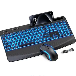 SABLUTE Wireless Keyboard and Mouse Combo, Rechargeable 4000mAh Light up Quiet Keyboard with Wrist Rest & Phone Holder, Ergonomic Silent Typing for PC/Mac/Laptop/Windows/Chrome OS
