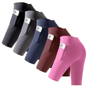 5 Pack Women's High Waist Bike Shorts, Quick Dry Compression Yoga Shorts with Pockets, Stretchy Breathable Athletic Running Workout Baselayer Leggings