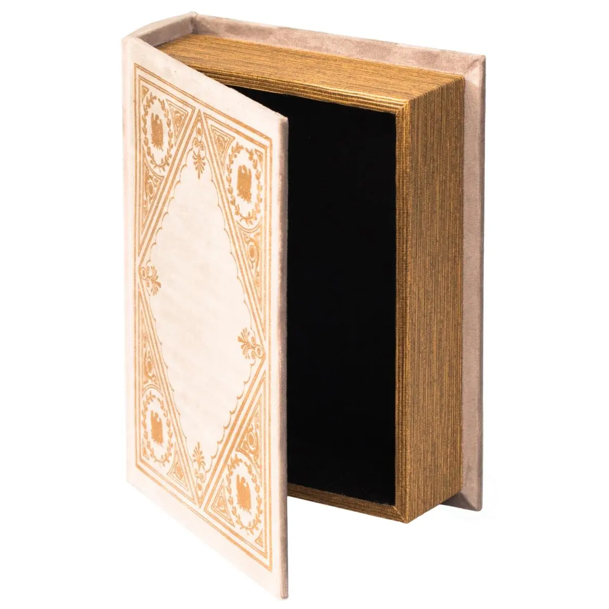 Vintiquewise QI003691.W Wooden Antique Velvet Cover Book-Shaped Decorative Trinket Box, 9x7x2 in (9" h x 7" w x 2" d), Taupe Home Organizer for Jewelry, End Table Display, Study Storage, Rustic Hidden Rectangle Box with Spacious Interior, Ideal Gift