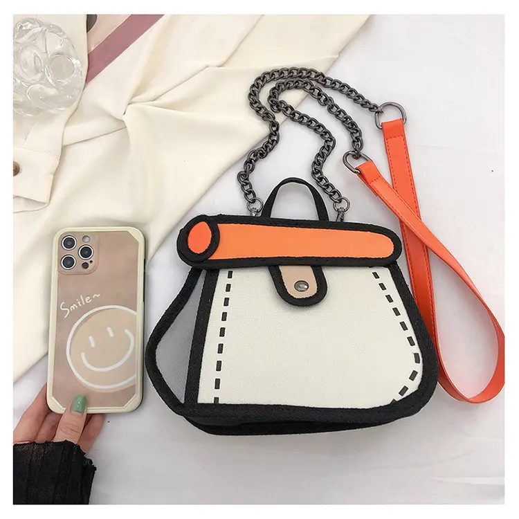 Creative Cute Handbag 3D Style 2D Drawing Canvas Bag for Women ，Funny 2D Cartoon Crossbody Bag