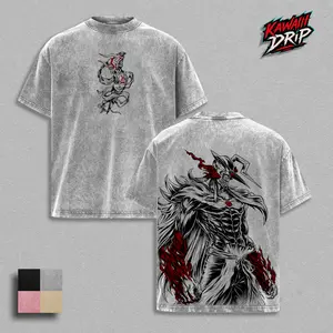 Bleach Hollow Ichigo Vasto Lorde T-Shirt, Anime Dark Transformation Skull Warrior Graphic Tee, Vintage Washed Oversized Heavyweight Cotton Streetwear Shirt, Manga Soul Reaper Aesthetic Unisex Top Gift for Bleach Fans