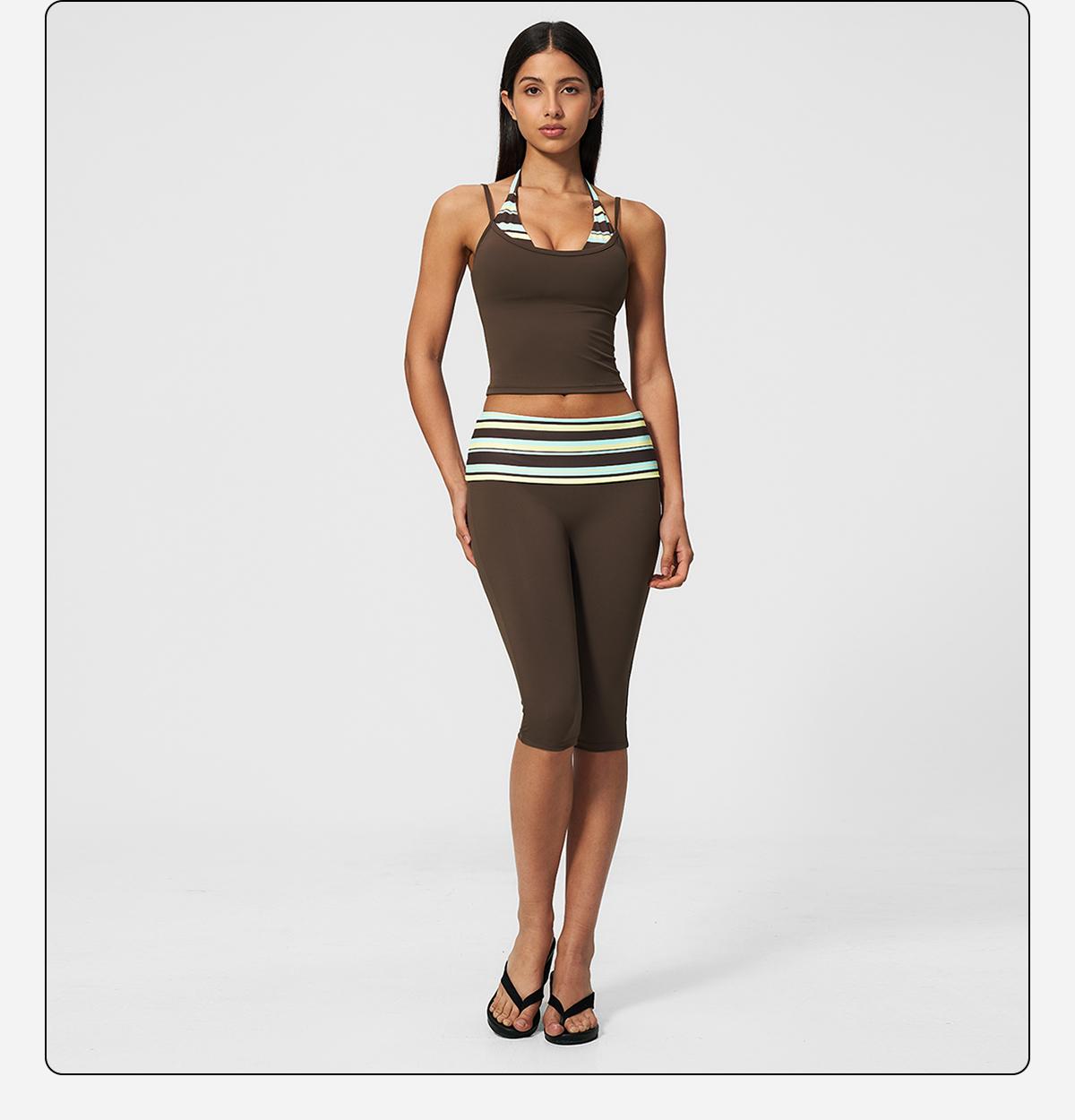 MFVIM women’s color-block double-layer halter yoga tank top set — waist-cinching, butt-lifting mid-length athletic shorts; two-piece fitness set with a nude feel,travel essentials,camping essentials