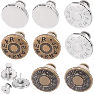 8 Sets Jean Button Pins for Loose Jeans, No Sew Instant Replacement Snap Tack Pant Button,  and Adjustable Metal Pants Tightener