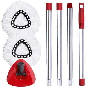 Spin Mop Head, Base, Handle Replacement for O-Ceda EasyWring Microfiber Spin Mops, 2 Microfiber Mop Refills, 1 Triangle Head Cover and 30-58in Handle Set Combo Adjustable Steel Stainless Spinning Self-Separating industrial Hands-Free System Flat floor