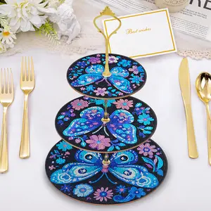 Layered Wood Painting Display DIY Butterfly Platter Diamond Art | Satisfying Handmade Craft Kit Home Table Decor Ornament