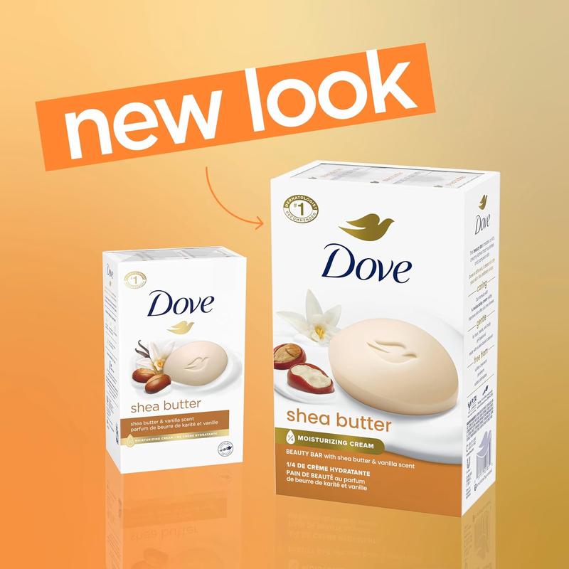 Dove Beauty Bar Soap Shea Butter 4 Count for Nourished, Radiant Skin, Enriches Skin 3.75 oz