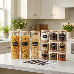 12 Pieces Of Glass Storage Jar Gift Packaging, 3 Pieces Of 2150 Ml  And 9 Pieces Of 16.5 Ounces Wide Transparent Glass Food Storage Containers, Glass Kitchen Jars With Coffee Beans, Noodles，It's a good gift.