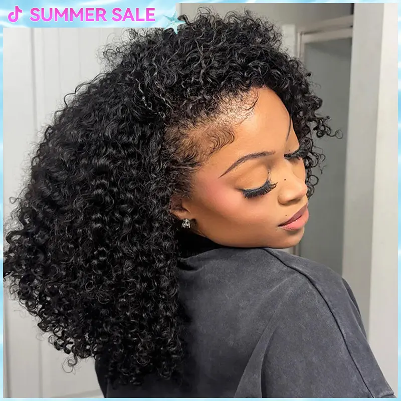 Vshow 3 In 1 Half Wigs Kinky Curly Human Hair Glueless Wigs 250% Density With Natural Hairline Glueless Curly Hair Flip Over Wig Beginner Friendly