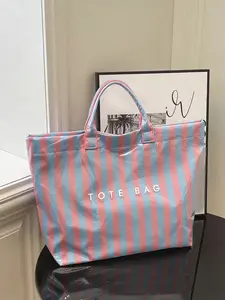 Fresh and artistic style with bright contrasting vertical stripes trendy tote bag, stylish texture, large capacity casual versatile shoulder bag, high-end minimalist style, suitable for daily commuting, shopping, outdoor travel, Casual Commuter Bag