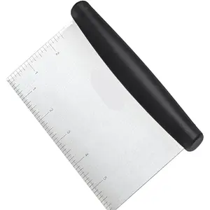 Bench Scraper & Chopper for Kitchen - Ideal Baking Essential Utensil,Stainless Steel Pastry/Dough/Food Cutter Tool for Cake Pizza Bread,Cooking - 1 Pack,Black