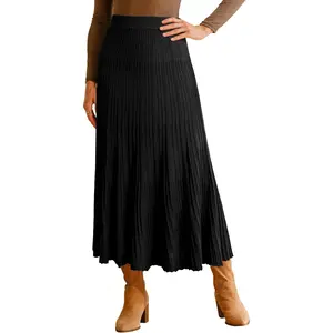 Women's Wool Blend Wide Elastic Band A-Line Pleated Flowy Long Skirts 2025