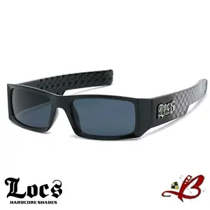 LOCS Sunglasses OG Dark Lens Diamond Plate Biker Rectangle Frame Gangster Full Rim Hardcore Shades tiktok shop Trendy Beach Eyewear