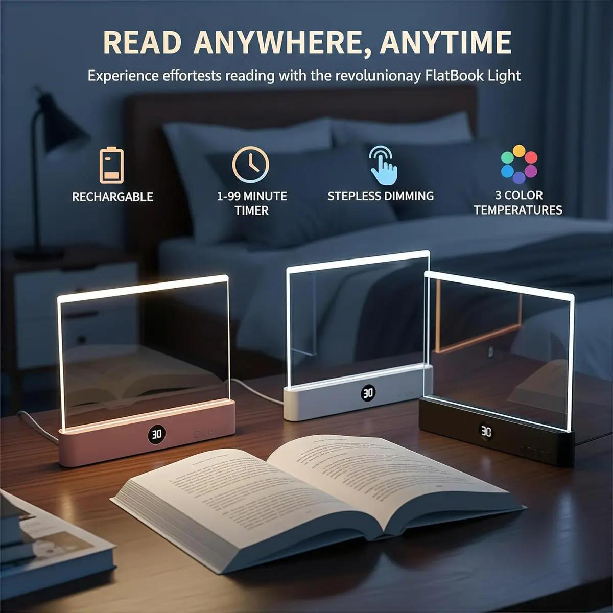 Smart LED Reading Light Book Light Treasure Box Rechargeable Clear LED Flat Reading Light Timer Doodleable Study Lamp The Quiet Reader's Dream Lights Ultra-thin Wireless Design
