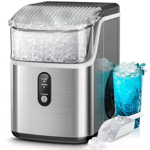 Nugget Ice Maker Countertop, Soft Chewable Nugget Ice Cubes Machine, One-Button Quick Ice Making 34Lbs/Day, Self-Cleaning, Portable Stainless Steel Ice Machine