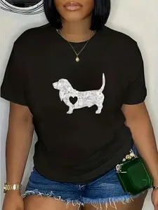 100% Cotton Vintage Basset Hound Heart Silhouette Dog Puppy Mens Womens T-Shirt