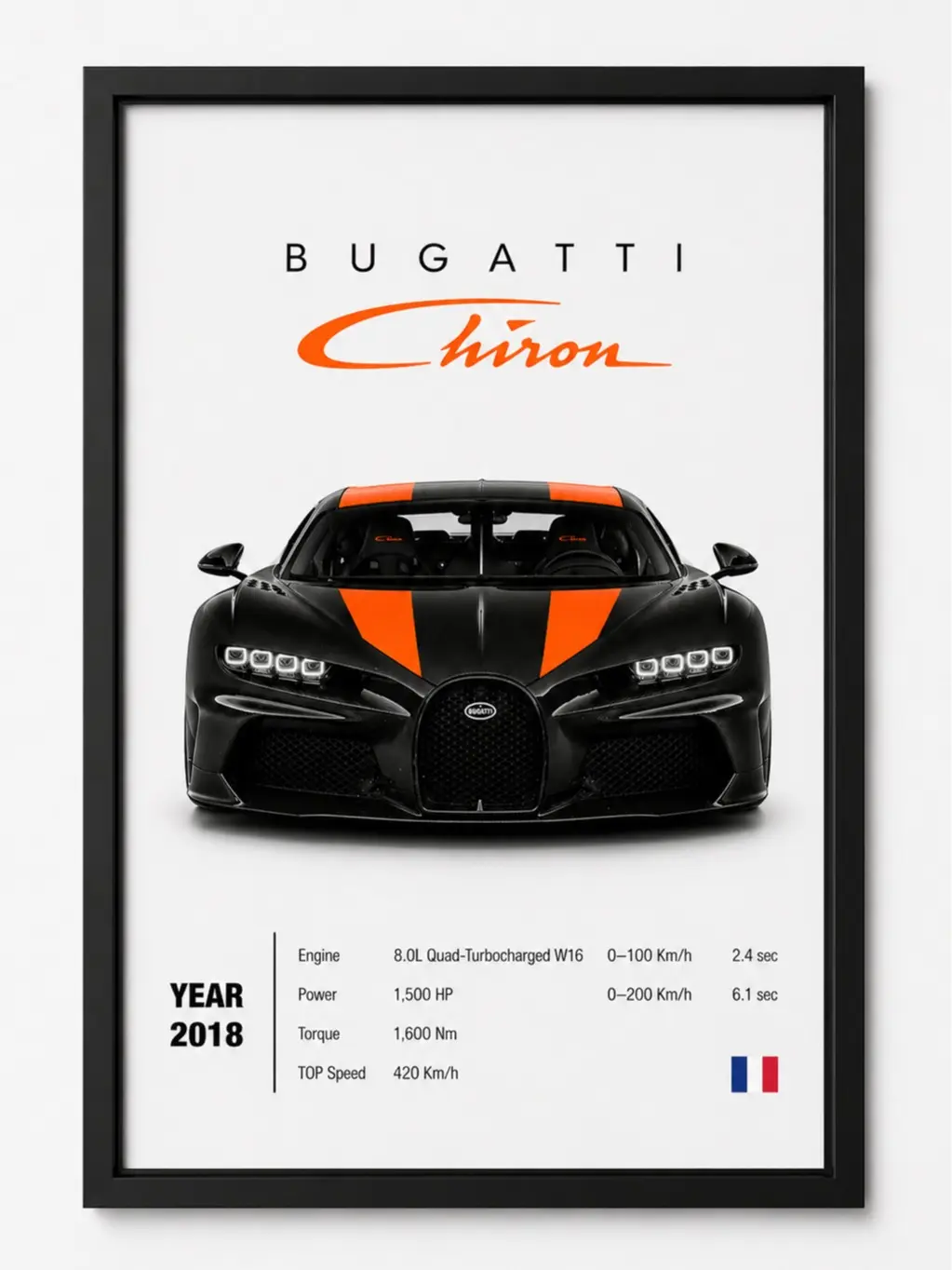 Bugatti Chiron | Poster Decor Luxury Print Wall Art | Decor With Black Frame | Gift for Car Lovers