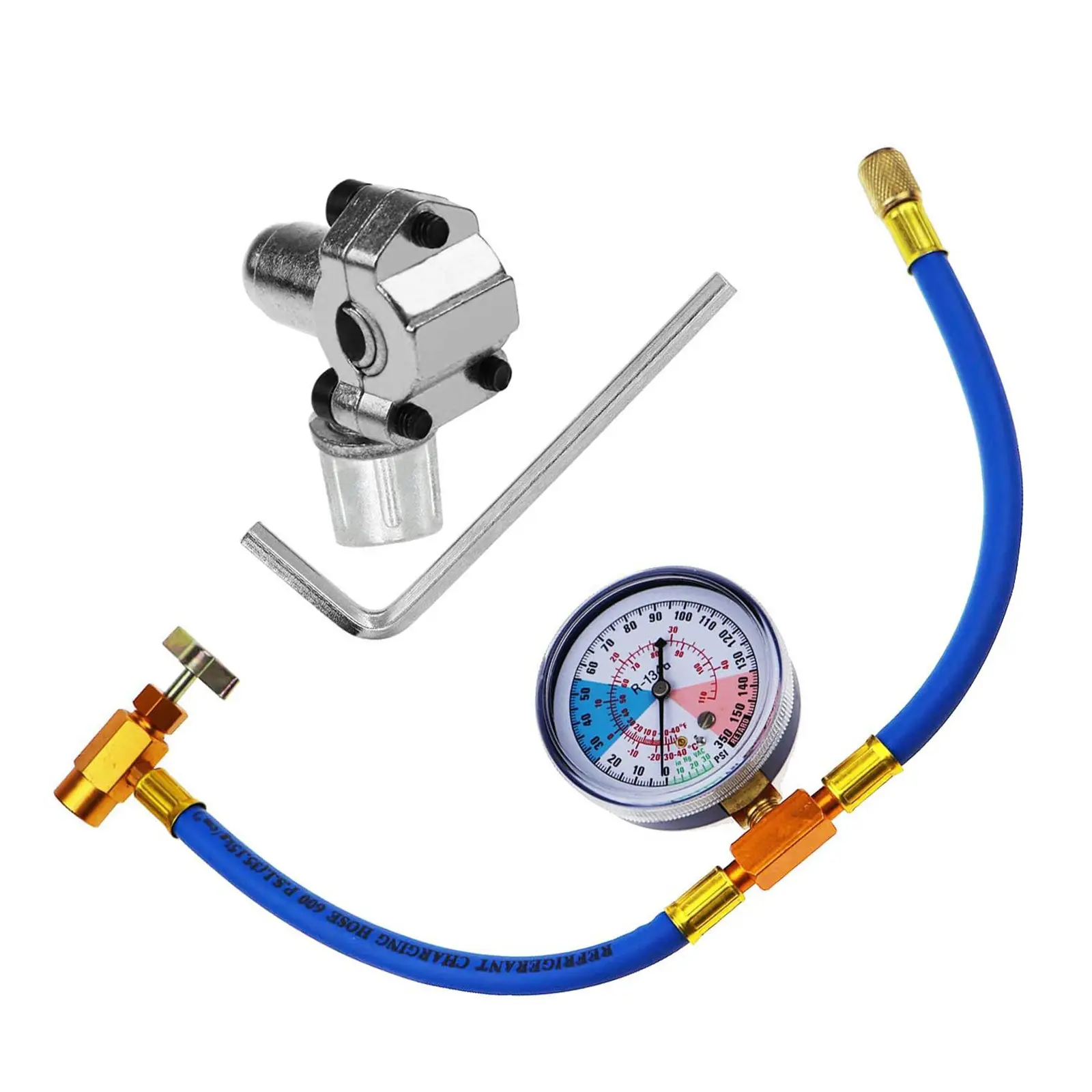 Bullet Piercing Tap Valve Kit with Pressure Gauge, Aluminum Alloy Rubber Refrigeration Line Tap Valve, High-Pressure Resistant Car AC Repair Tool for Refrigerator Freezer, Replacement for BPV31, BPV31D, GPV14, GPV31