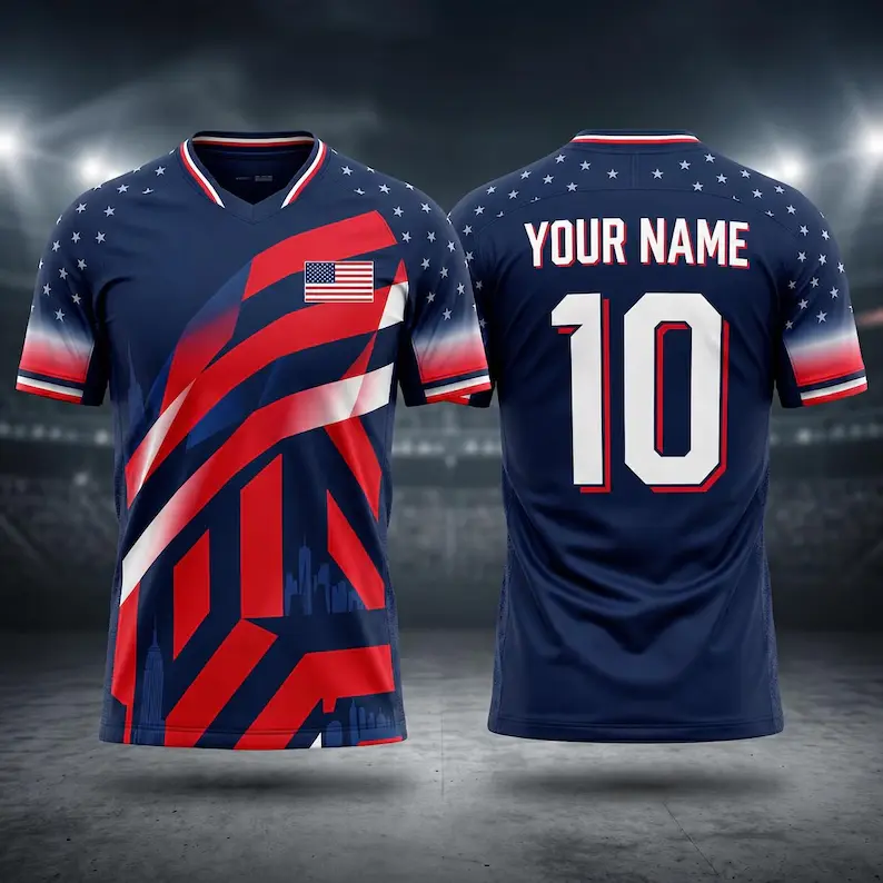 Personalized USA Soccer Jersey – Custom Name & Number Stars and Stripes Football Shirt, American Sports Fan Gift, Athletic Soccer Jersey