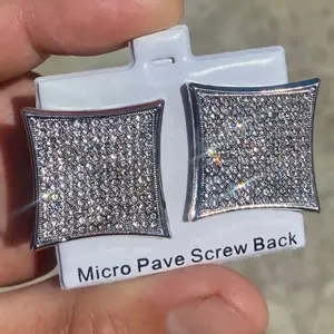 Huge 25mm Kite Silver Tone Large Bling Out Micro Pave Iced CZ Hip Hop Earrings