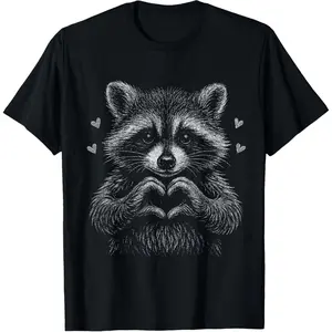 Heart Stealer Raccoon Valentine's Day Meme Graphic Cotton T-Shirt, Cute Casual Outfit Ideal Valentine Gift For Him