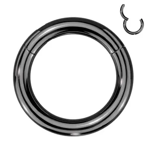 2 Gauge Black 316L Surgical Steel Thick Septum Ring With A Hinged Segment Design Made For Stretched Septum Piercings