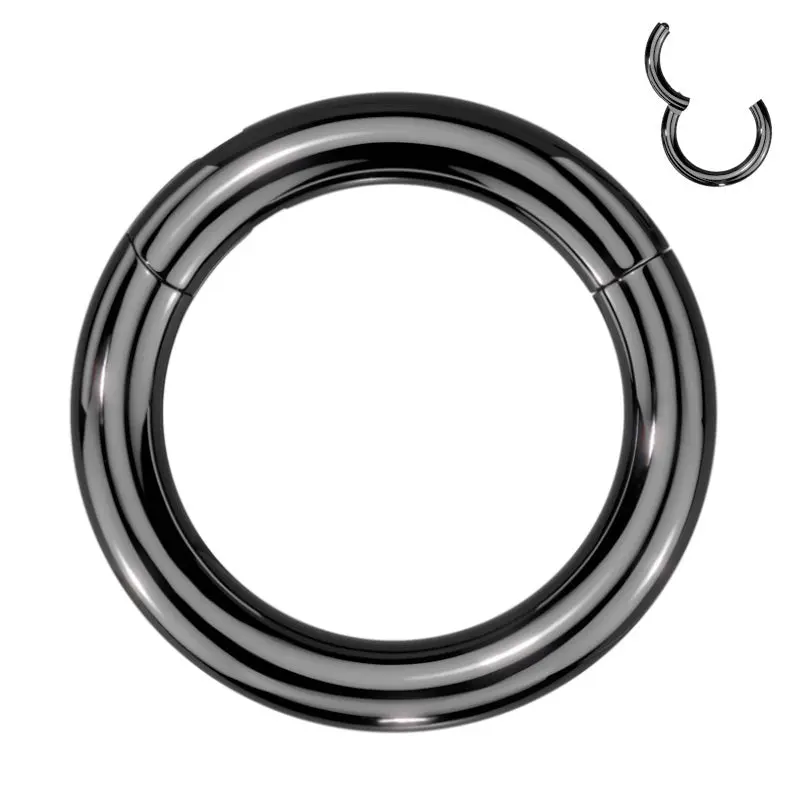 2 Gauge Black 316L Surgical Steel Thick Septum Ring With A Hinged Segment Design Made For Stretched Septum Piercings
