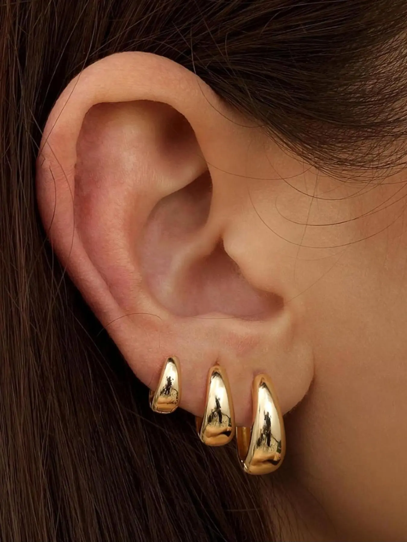 3 Pairs Hoop Earrings Set for Women, Chunky Gold Hoops, Gold Filled, Hypoallergenic, Small Huggie Design, All Season Wear