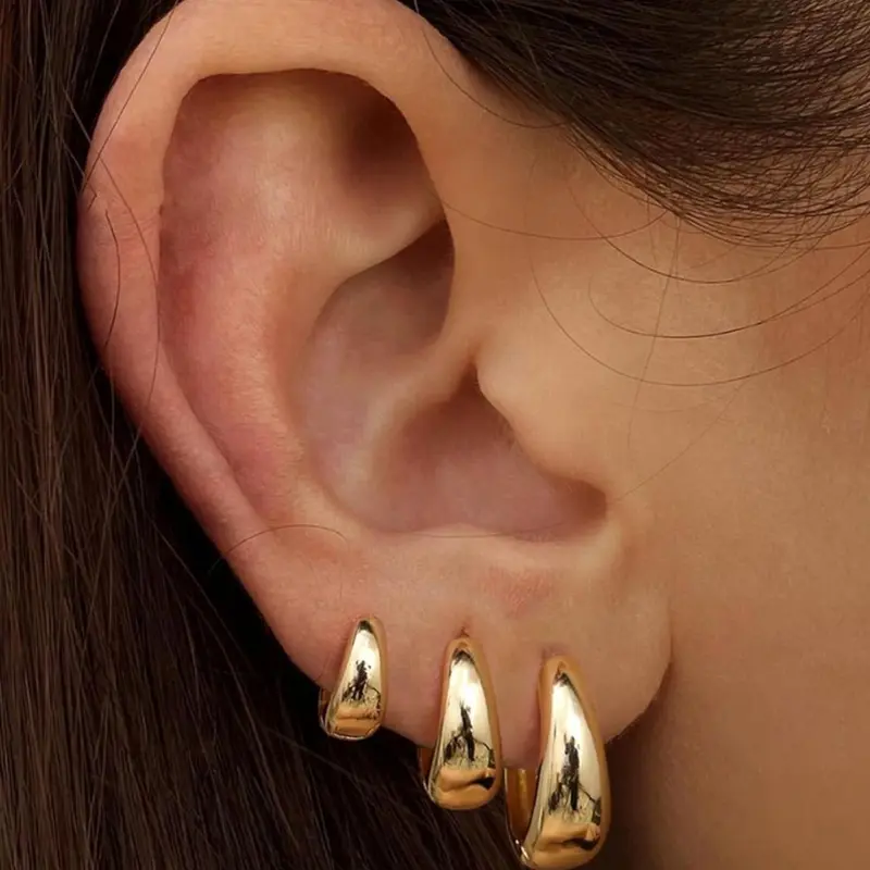 3 Pairs Hoop Earrings Set for Women, Chunky Gold Hoops, Gold Filled, Hypoallergenic, Small Huggie Design, All Season Wear, Chunky Statement Earrings, Earring Stacks